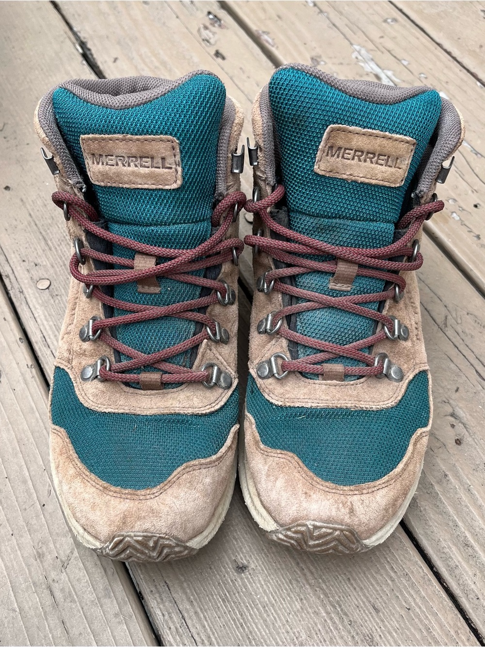 Merrell Teal and Tan Lace-Up Hiking Boots